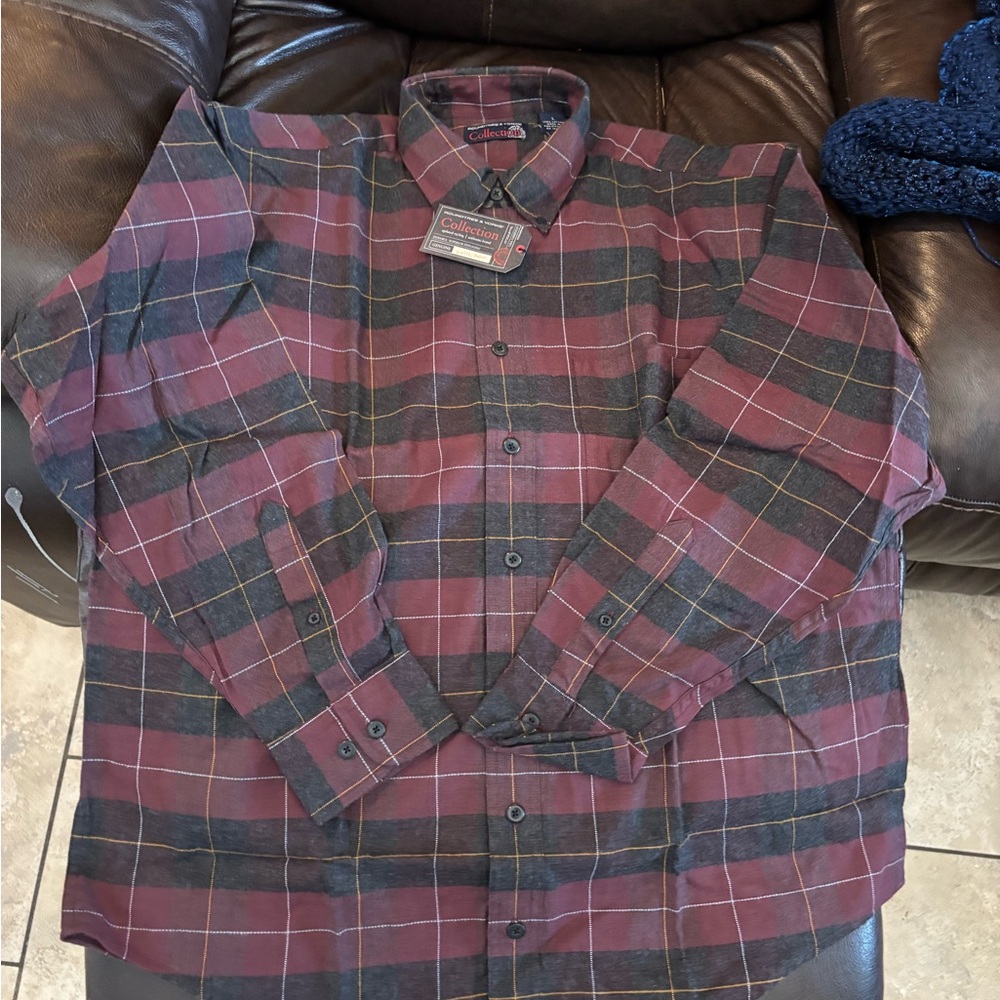 Roundtree & Yorke Burgundy and Black Plaid Button-Down Shirt